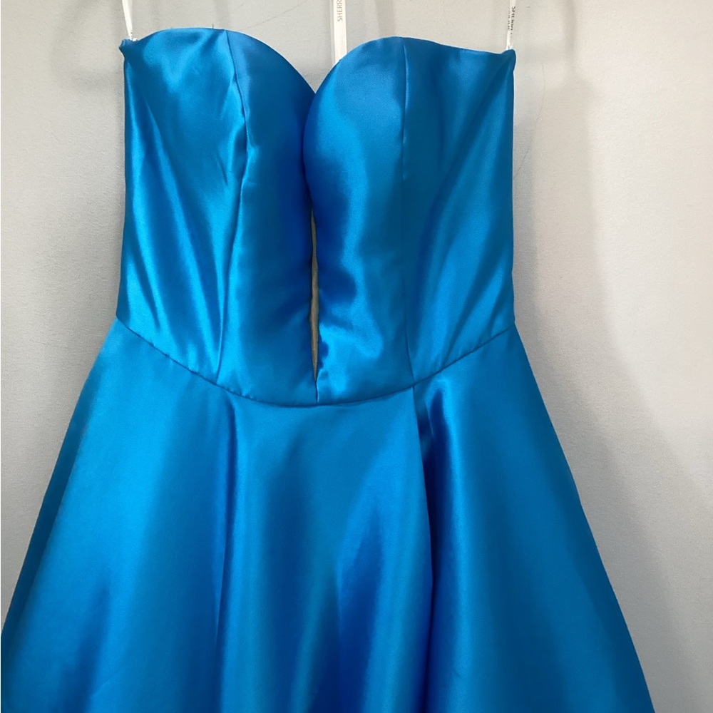 Sherry Hill Vibrant Blue Satin Strapless Dress